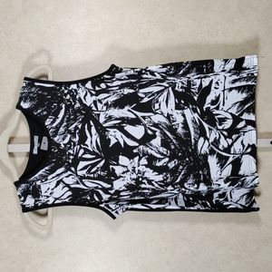 01553 Abito black & white floral knit top S NWT